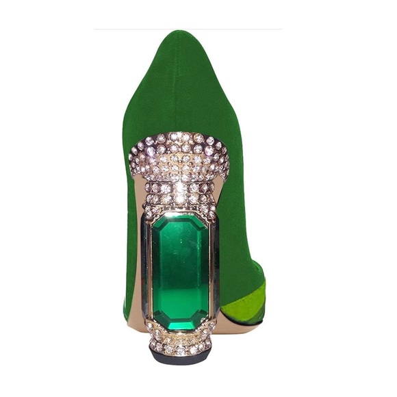 FSJ Women Bridal Pointed Toe Chunky Block High Heel Crystal Pumps Slip on - Picture 6 of 6